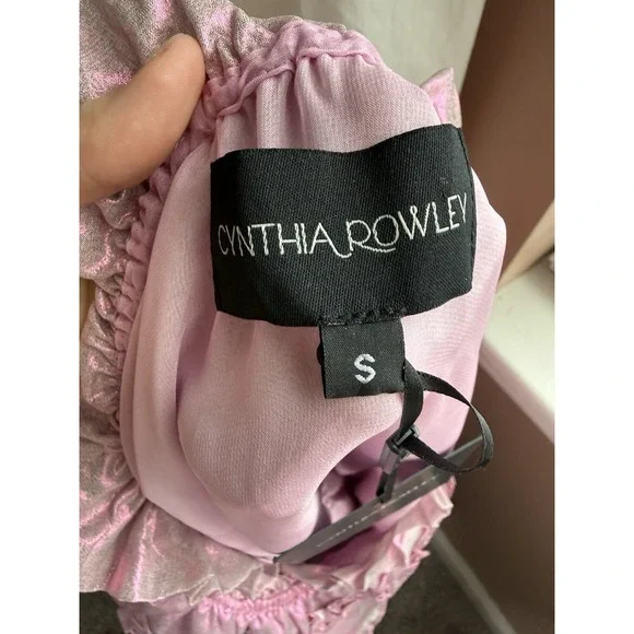 Cynthia Rowley Silk Foil Ruffle Dress Metallic Blush Fit & Flare Short S - Picture 5 of 7